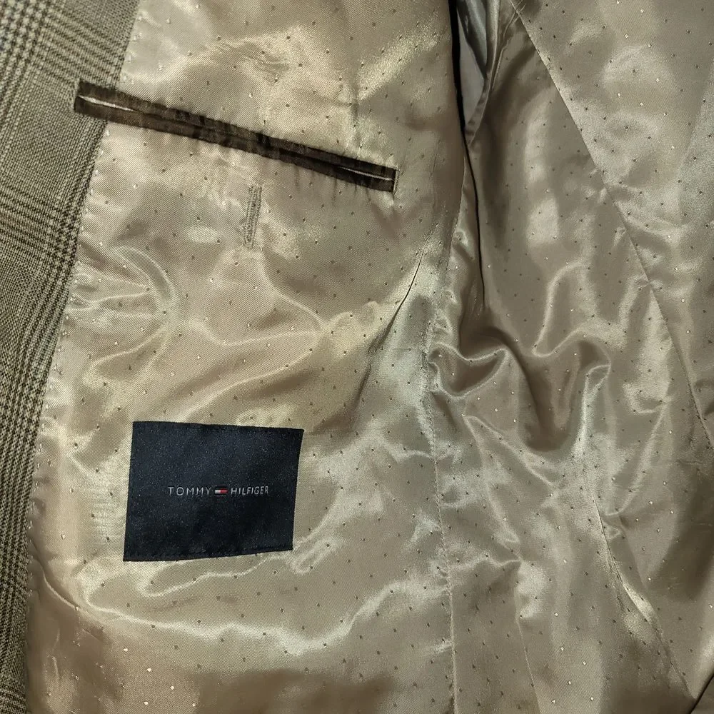 Tommy Hilfiger Wool‎ Blend Sport Jacket Brown Men 44R Plaid Old Money Office Y2K